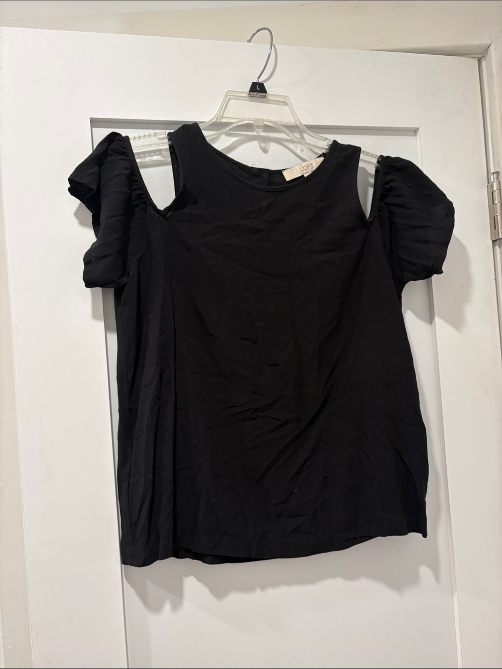 LOFT Black Cold-Shoulder Puff Sleeve Blouse